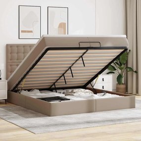 VidaXL Οθωμανικό κρεβάτι με στρώματα & LEDs Cappucino Faux Leather