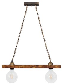 Φωτιστικό Οροφής Δίφωτο Heronia Raga Chain 30-0065 Bronze/Natural Wood