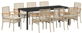 vidaXL Σετ Καθισμάτων Κήπου 9 Τεμαχίων με Μαξιλάρια Μπεζ Πολυ Ρατάν