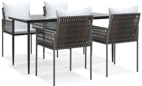 vidaXL Σετ Τραπεζαρίας Κήπου 5 τεμ. Συνθ. Ρατάν / Ατσάλι με Μαξιλάρια