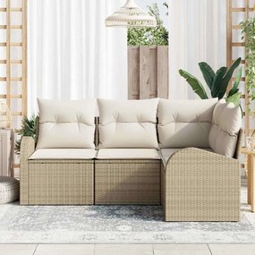 vidaXL Σετ Καναπέ Κήπου με μαξιλάρι 4 pcs Μπεζ Πολυ ράταν