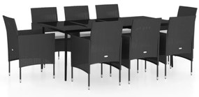 vidaXL Σετ Τραπεζαρίας Κήπου 9 τεμ Μαύρο με Μαξιλάρια
