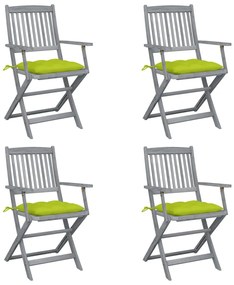 vidaXL Καρέκλες Εξωτ. Χώρου Πτυσσόμενες 4 τεμ Ξύλο Ακακίας & Μαξιλάρια