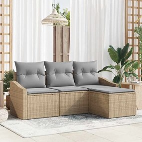 vidaXL Σετ Καναπέ με μαξιλάρι 4 pcs Μπεζ συνθετικό ρατάν