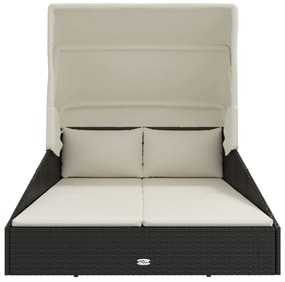 vidaXL Ξαπλώστρα με Πτυσσόμενη Οροφή Μαύρη 200x114x128 εκ. Συνθ. Ρατάν