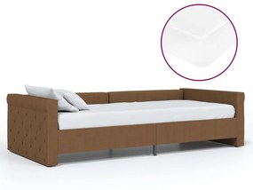 vidaXL Καναπές Κρεβάτι με Στρώμα & USB Καφέ 90 x 200 εκ. Υφασμάτινος