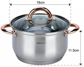 Σετ μαγειρικά σκεύη Kinghoff KH 1763, 8 τεμαχίων, 2.1-6.6 l, Επαγωγή, Inox/χάλκινο χρώμα