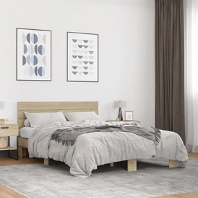 vidaXL Πλαίσιο Κρεβατιού Sonoma Δρυς 140x190 εκ. Επεξ. Ξύλο &amp; Μέταλλο