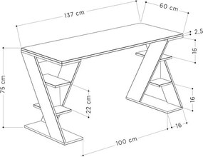 Γραφείο εργασίας Papillon Megapap χρώμα ανθρακί - λευκό 137x60x75εκ