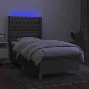 vidaXL Κρεβάτι Boxspring με Στρώμα &amp; LED Taupe 90x190 εκ. Υφασμάτινο