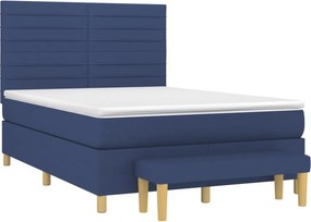 vidaXL Κρεβάτι Boxspring με Στρώμα Μπλε 140x200 εκ. Υφασμάτινο
