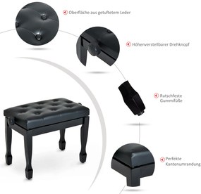 HOMCOM Ρυθμιζόμενο Ύψος Σκαμπό Πιάνου, Πάγκος Πιάνου από Συνθετικό Δέρμα, Σκαμπό Keyboard για Πιάνο Keyboard 64 x 35 x 45-55 cm Μαύρο