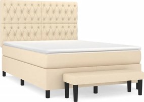 vidaXL Κρεβάτι Boxspring με Στρώμα Κρεμ 140x190 εκ. Υφασμάτινο