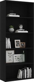 vidaXL Βιβλιοθήκη με 5 Ράφια Μαύρη 80 x 30 x 189 εκ. Επεξ. Ξύλο