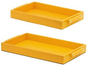 Διακοσμητικοί Δίσκοι Lisa (Σετ 2Τμχ) 78729 55x32x5cm Yellow Artekko Ξύλο,Τεχνόδερμα