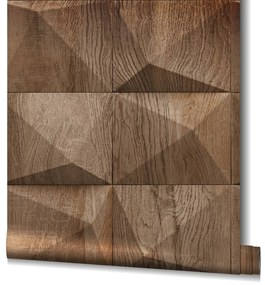 Ταπετσαρία τοίχου ξύλινα τουβλάκια καφέ-μπεζ 34852  0,53 X10.05
