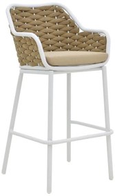 Σκαμπό μπαρ αλουμινίου Zuki στοιβαζόμενη με λευκό σκελετό-φυσικό σχοινί 55x54x109 εκ. 55x54x109 εκ.