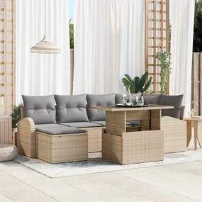 vidaXL Σετ Κήπου  7 Τεμαχίων με Μαξιλάρια Μπεζ από Πολυ Ράττον