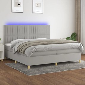 vidaXL Κρεβάτι Boxspring με Στρώμα & LED Αν.Γκρι 200x200εκ. Υφασμάτινο