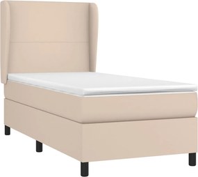 vidaXL Κρεβάτι Boxspring με Στρώμα Καπουτσίνο 90x190εκ.από Συνθ. Δέρμα