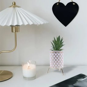 Τεχνητό Φυτό σε Κεραμικό Γλαστράκι σε Μεταλλική Χρυσή Βάση 10x21cm - Άσπρο