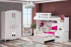 Stewehome Κρεβάτι κουκέτα με γραφείο και ντουλάπι με 3 πόρτες