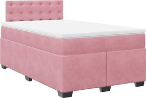 vidaXL Κρεβάτι Boxspring με Στρώμα Ροζ 120x190 εκ. Βελούδινο
