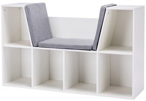 HOMCOM 2-σε-1 παιδικό ράφι + πάγκος καθίσματος με μαξιλάρι 103 cm × 30 cm × 62 cm Λευκό + Γκρι
