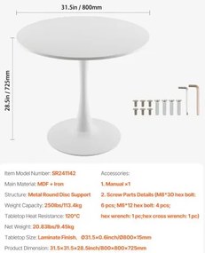 VEVOR 31.5 in Round Dining Table Wood Kitchen Table for 2-4 Person (Only Table)