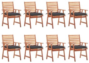 Καρέκλες Τραπεζαρίας Εξ. Χώρου 8 τεμ. Ξύλο Ακακίας με Μαξιλάρια - Ανθρακί