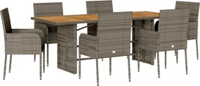 vidaXL Σετ Τραπεζαρίας Κήπου 7 τεμ. Γκρι Συνθ. Ρατάν με Μαξιλάρια
