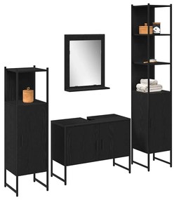 vidaXL Σετ Επίπλων Μπάνιου με πόρτα 4 pcs Μαύρο 33 x 33 x 185.5 εκ