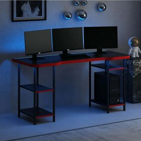 Γραφείο Gaming Με Φως Led Phoenix 506MNR3429 150x60x76cm Black-Red