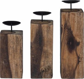 vidaXL Κηροπήγιο 3 pcs Φυσικό Μασίφ ανακυκλωμένο ξύλο