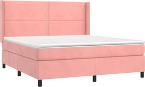 vidaXL Κρεβάτι Boxspring με Στρώμα Ροζ 160x200 εκ. Βελούδινο
