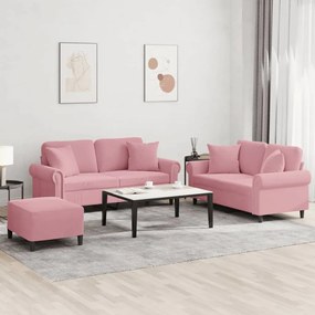 vidaXL Σαλόνι Σετ 3 Τεμαχίων Ροζ από Βελούδο με Μαξιλάρια