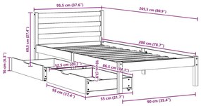 Σκελετός Κρεβ. Χωρίς Στρώμα Καφέ Κεριού 90x200 εκ Μασίφ Πεύκο - Καφέ