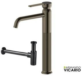Armando Vicario LUMIERE Μπαταρία νιπτήρος υψηλή με βαλβίδα clic-clac Black &amp; Σιφών νιπτήρος Black Brushed