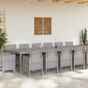 vidaXL Σετ Τραπεζαρίας Κήπου 15 κομματιών με μαξιλάρια Ανοιχτό γκρι Πολυ ρατάν