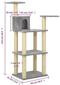 Γατόδεντρο Aνοιχτό Γκρι 118,5 εκ με Στύλους Ξυσίματος από Σιζάλ - Γκρι