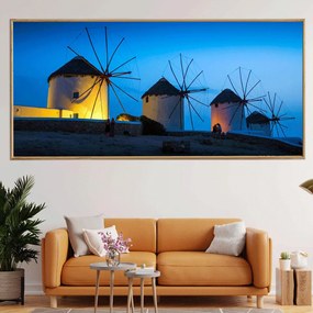 Πίνακας σε Plexiglass με Θέμα &#8220;Ανεμόμυλοι της Μυκόνου&#8221; σε ξύλινη Κορνίζα με ρυθμιζόμενο Φώς - 150cmX100cm