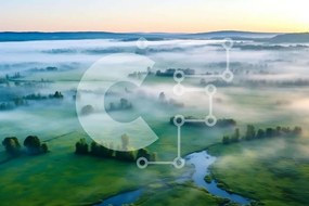 Intra Συλλεκτικό Ξύλινο Παζλ Plywood 4mm - Αεροφωτογραφία του τοπίου που καλύπτεται από ομίχλη Σε Ξύλινο Κουτί - Διαστάσεις: 10x10 cm – 25 κομμάτια