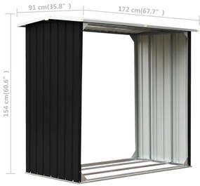 vidaXL Υπόστεγο Αποθήκευσης Ξύλων Ανθρακί 172x91x154 εκ. Γαλβ. Ατσάλι