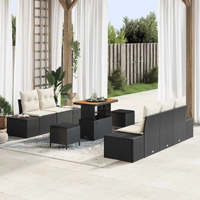vidaXL Σετ Καναπέ Κήπου με μαξιλάρι 8 pcs Μαύρο Πολυ ράταν