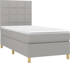 vidaXL Κρεβάτι Boxspring με Στρώμα &amp; LED Αν.Γκρι 90x190 εκ. Υφασμάτινο