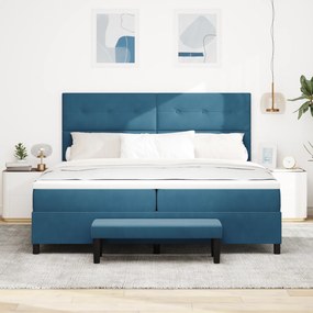 vidaXL Κρεβάτι με Κουτί και Στρώμα Σκούρο Μπλε 200x200 εκ Βελούδο