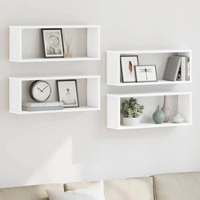 vidaXL Ράφια Κύβοι Τοίχου 4 τεμ. Λευκά 60 x 15 x 23 εκ. από Επεξ. Ξύλο