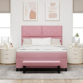 vidaXL Κρεβάτι Box Spring με Στρώμα & Πάγκο Ροζ 140x190 εκ Βελούδο