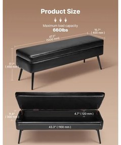 VEVOR PU Leather Storage Ottoman Bench Shoe Seat with Storage &amp; Metal Legs Black