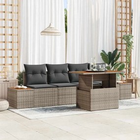 vidaXL Σετ Καναπέ Κήπου με αποθήκευση 5 pcs Γκρι Πολυ ράταν